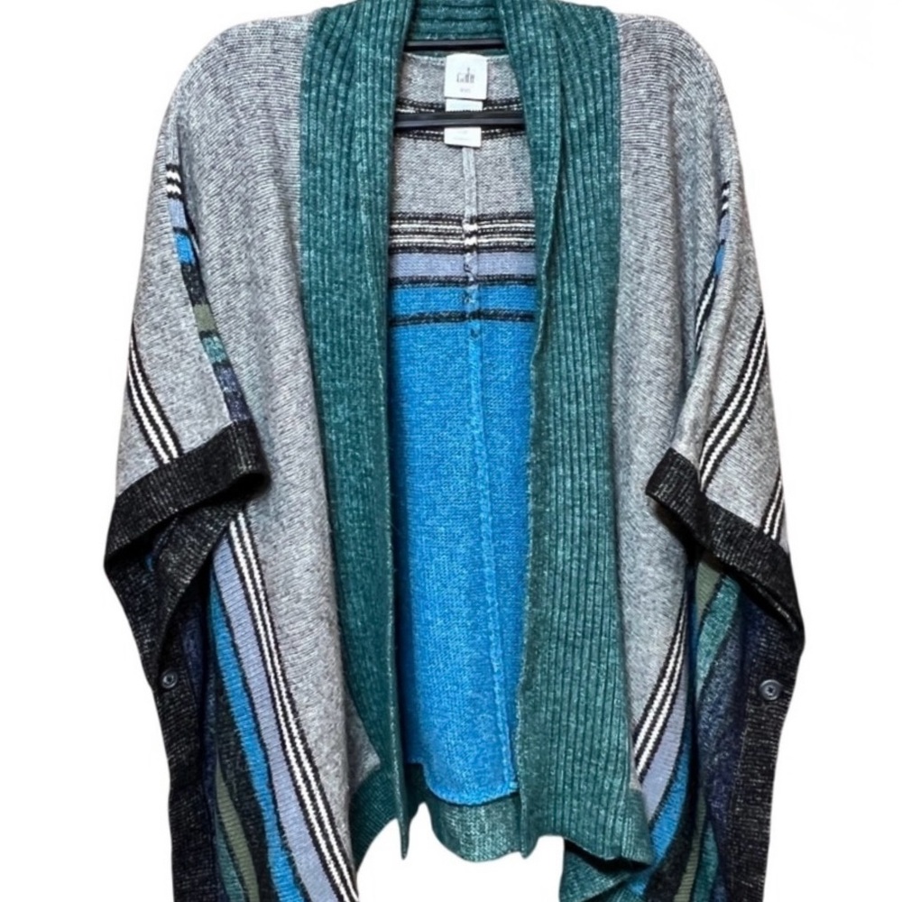 Cabi 3846 Windchill Wrap Open Front  Blue, Turquoise and Gray  Sweater-XS/S - Picture 5 of 10